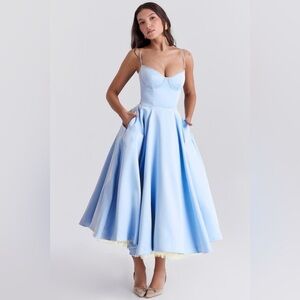 HOUSE OF CB Mademoiselle Cinderella Blue Tulle Midi Dress - Size XS (Full cup)